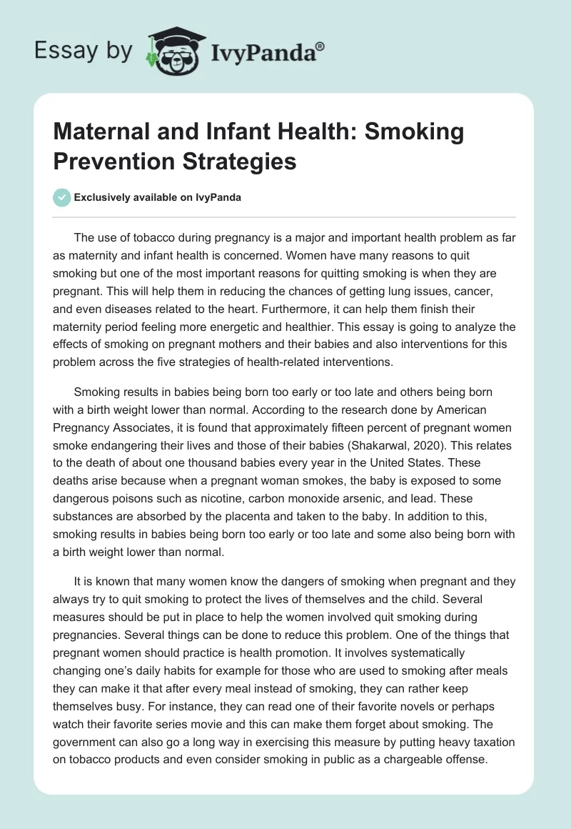Maternal and Infant Health: Smoking Prevention Strategies. Page 1