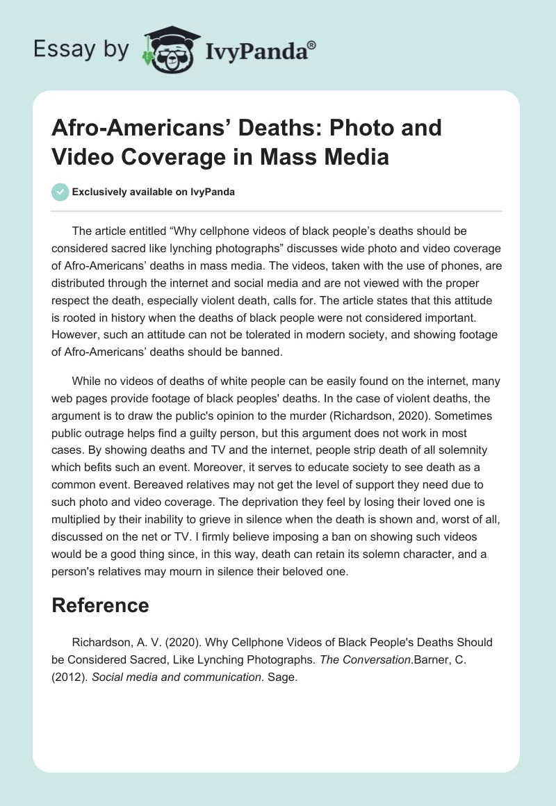 Afro-Americans’ Deaths: Photo and Video Coverage in Mass Media. Page 1