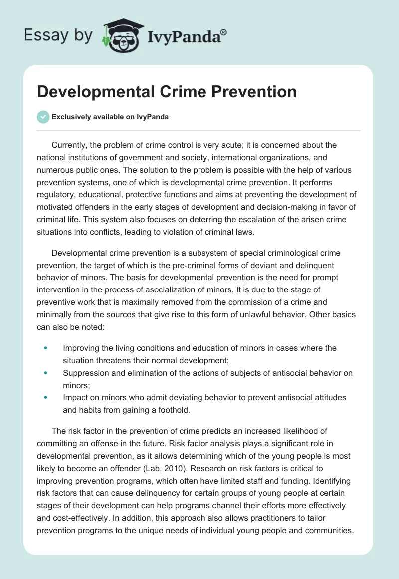 Developmental Crime Prevention. Page 1