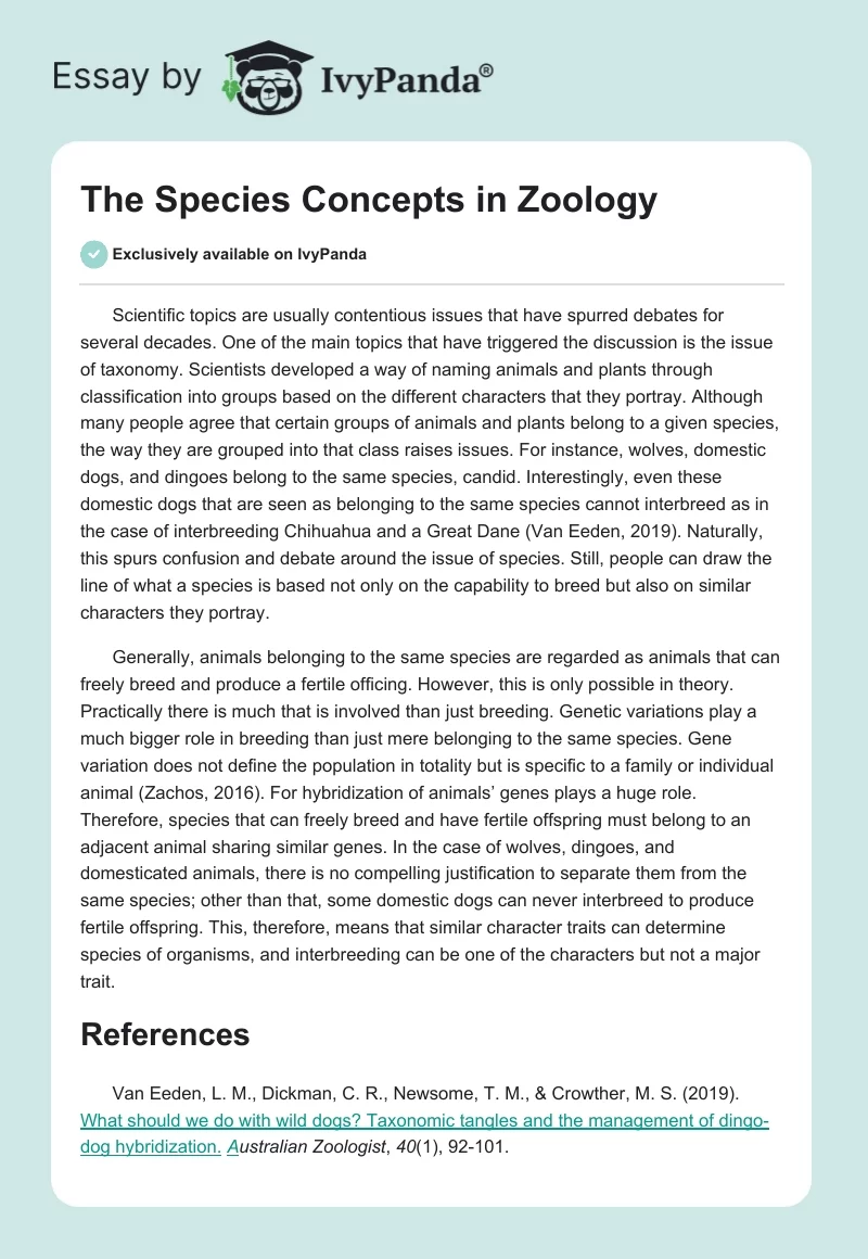 The Species Concepts in Zoology. Page 1