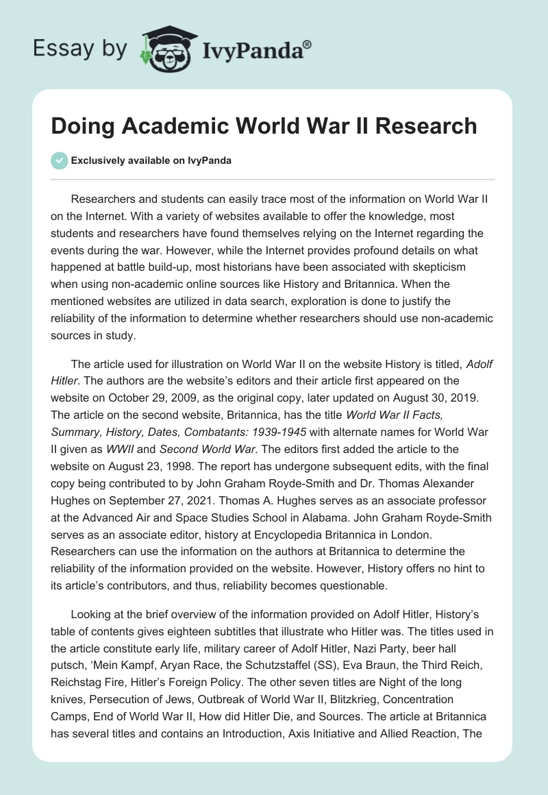 Doing Academic World War II Research. Page 1