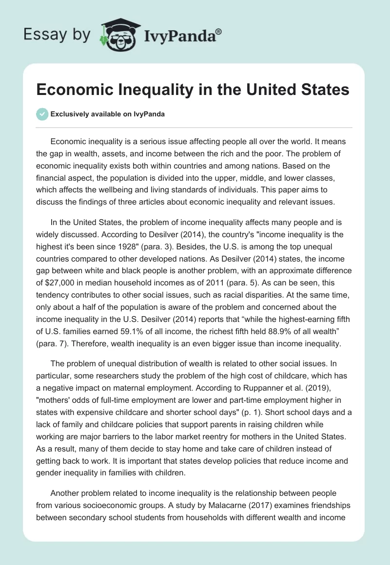 Economic Inequality in the United States. Page 1