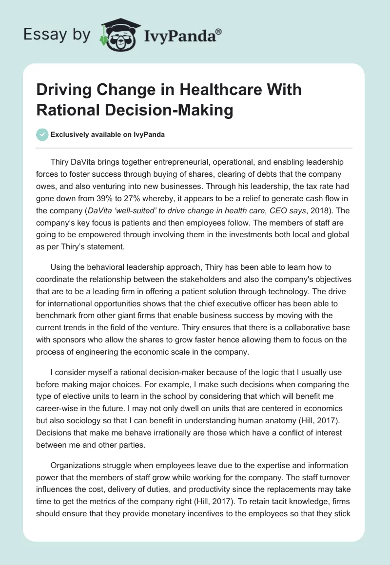 Driving Change in Healthcare With Rational Decision-Making. Page 1