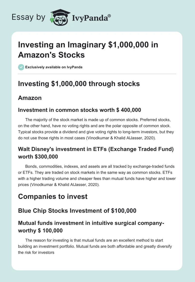 Investing an Imaginary $1,000,000 in Amazon's Stocks. Page 1