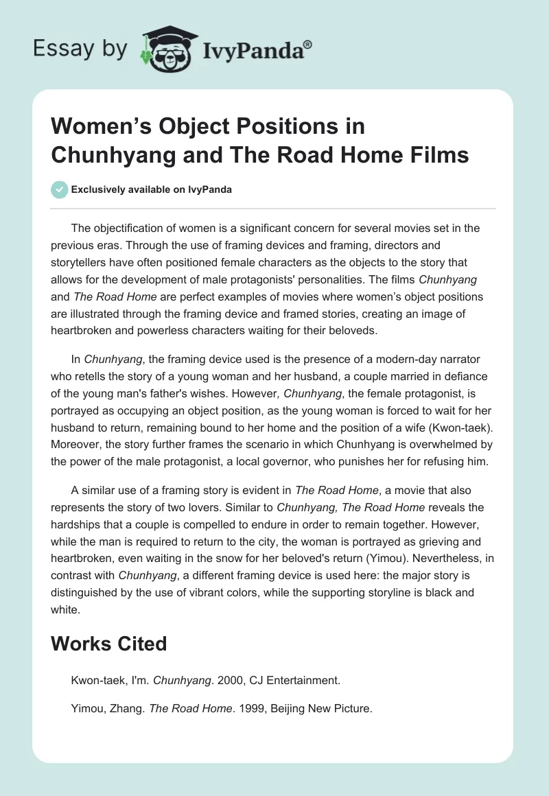 Women’s Object Positions in Chunhyang and The Road Home Films. Page 1