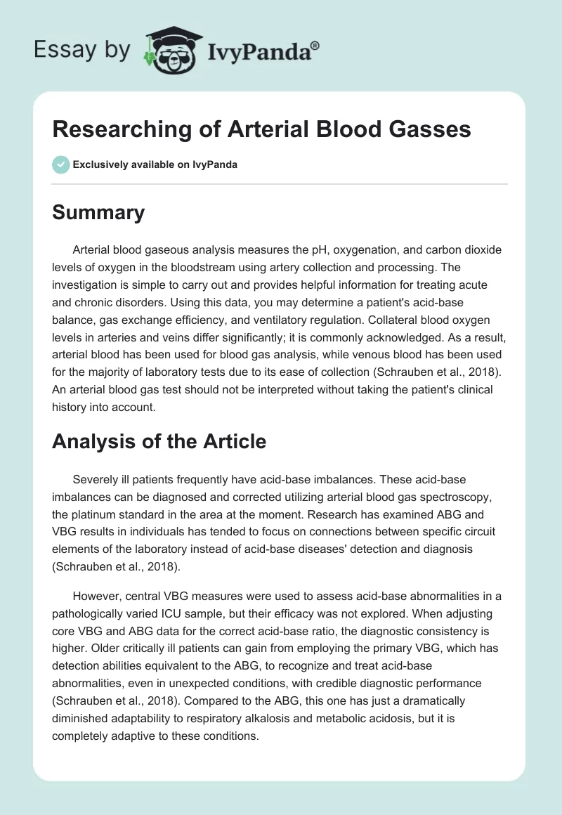 Researching of Arterial Blood Gasses. Page 1