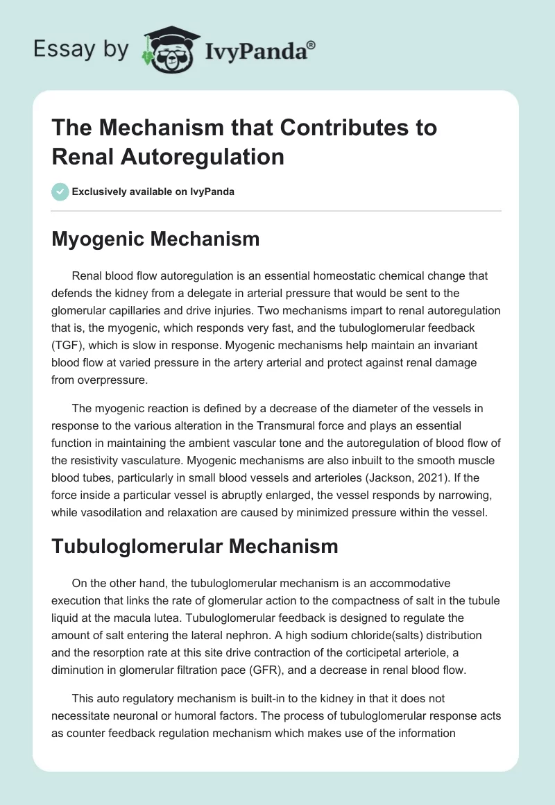 The Mechanism that Contributes to Renal Autoregulation. Page 1