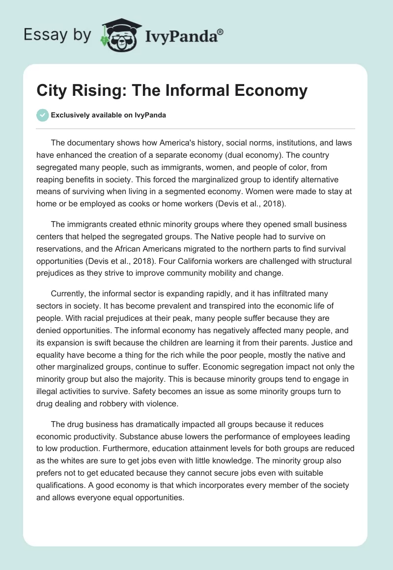 City Rising: The Informal Economy. Page 1