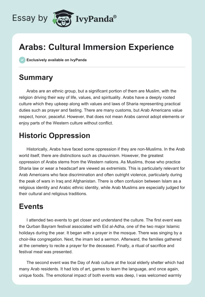 Arabs: Cultural Immersion Experience. Page 1