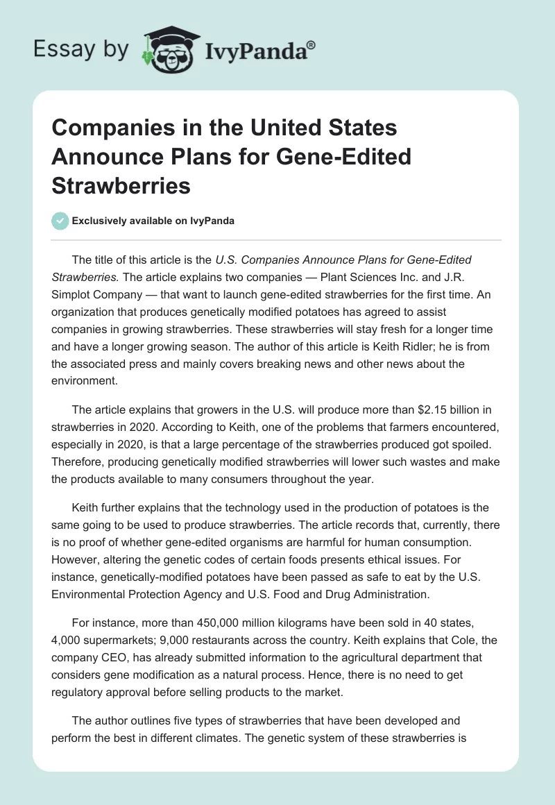 Companies in the United States Announce Plans for Gene-Edited Strawberries. Page 1