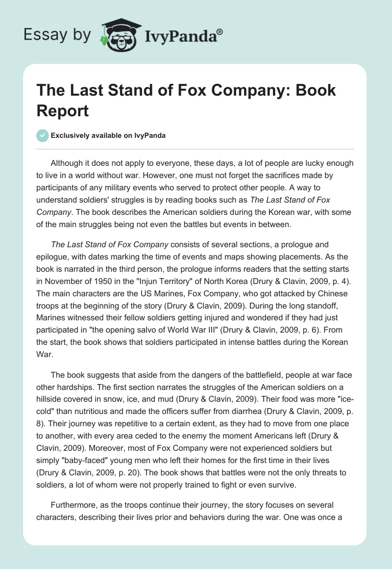 The Last Stand of Fox Company: Book Report. Page 1