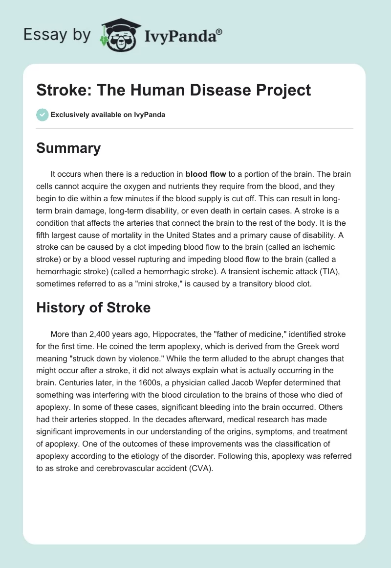 Stroke: The Human Disease Project. Page 1