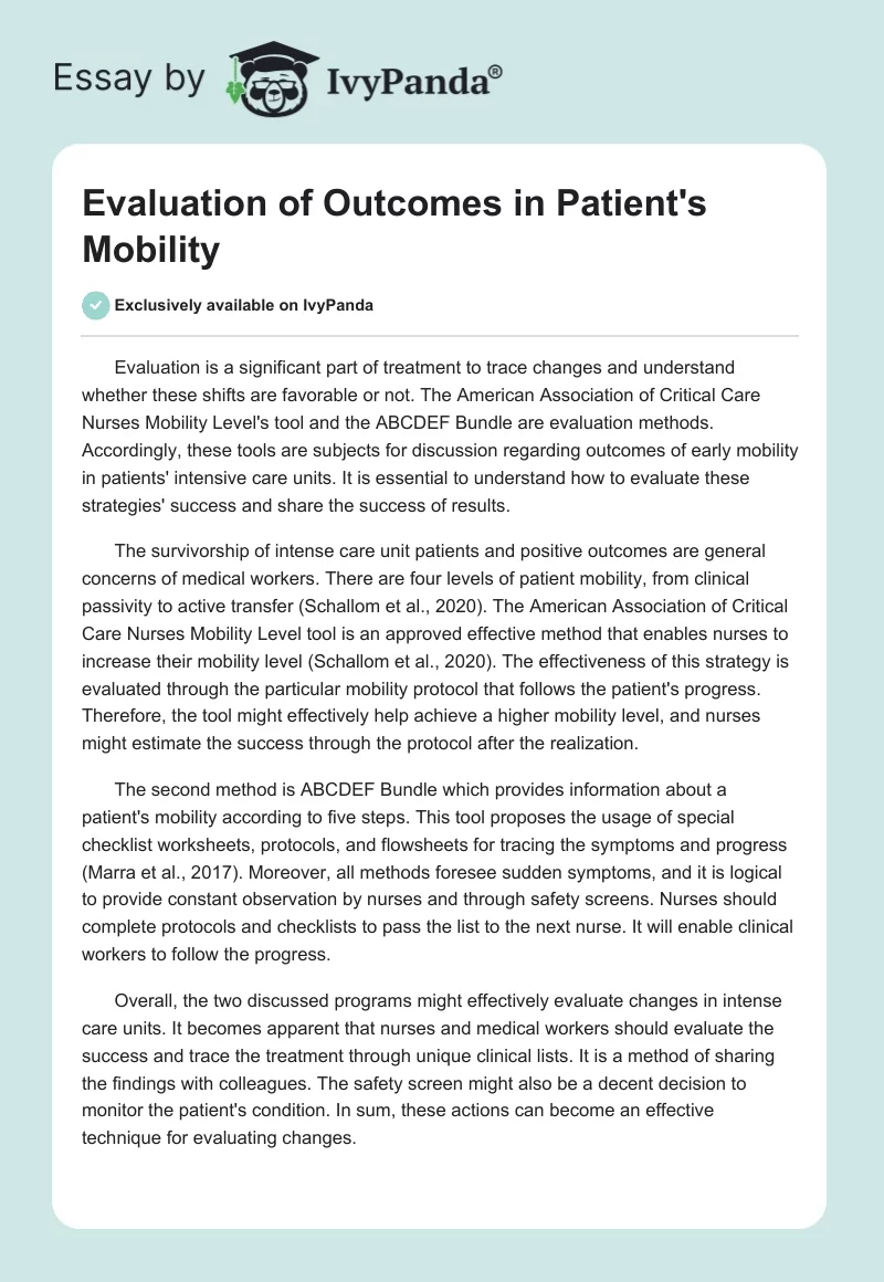 Evaluation of Outcomes in Patient's Mobility. Page 1