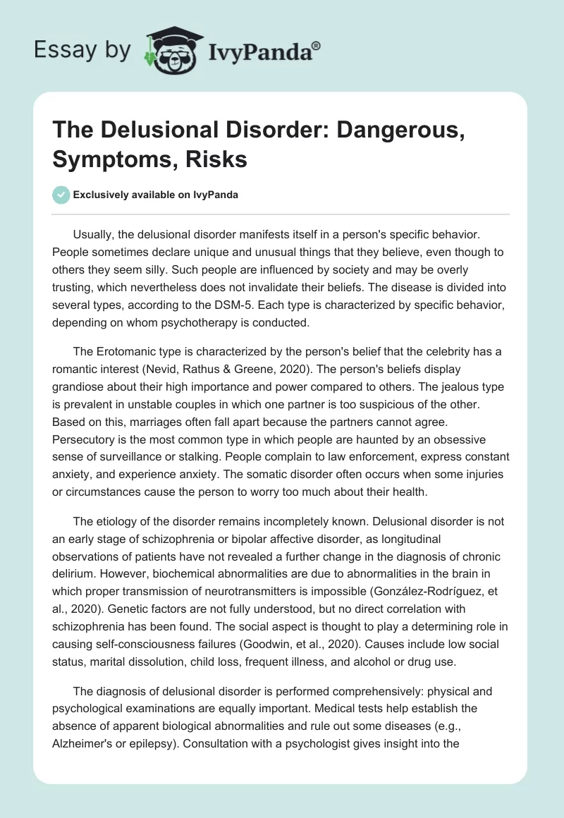 The Delusional Disorder: Dangerous, Symptoms, Risks. Page 1