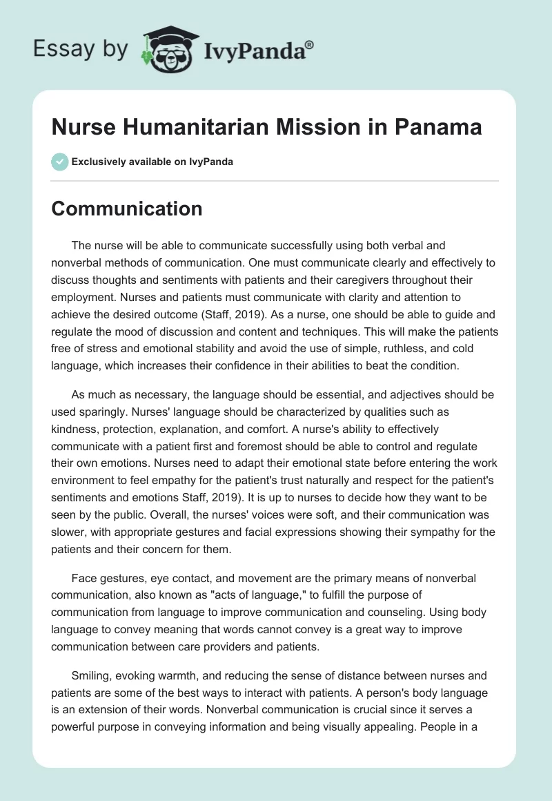 Nurse Humanitarian Mission in Panama. Page 1