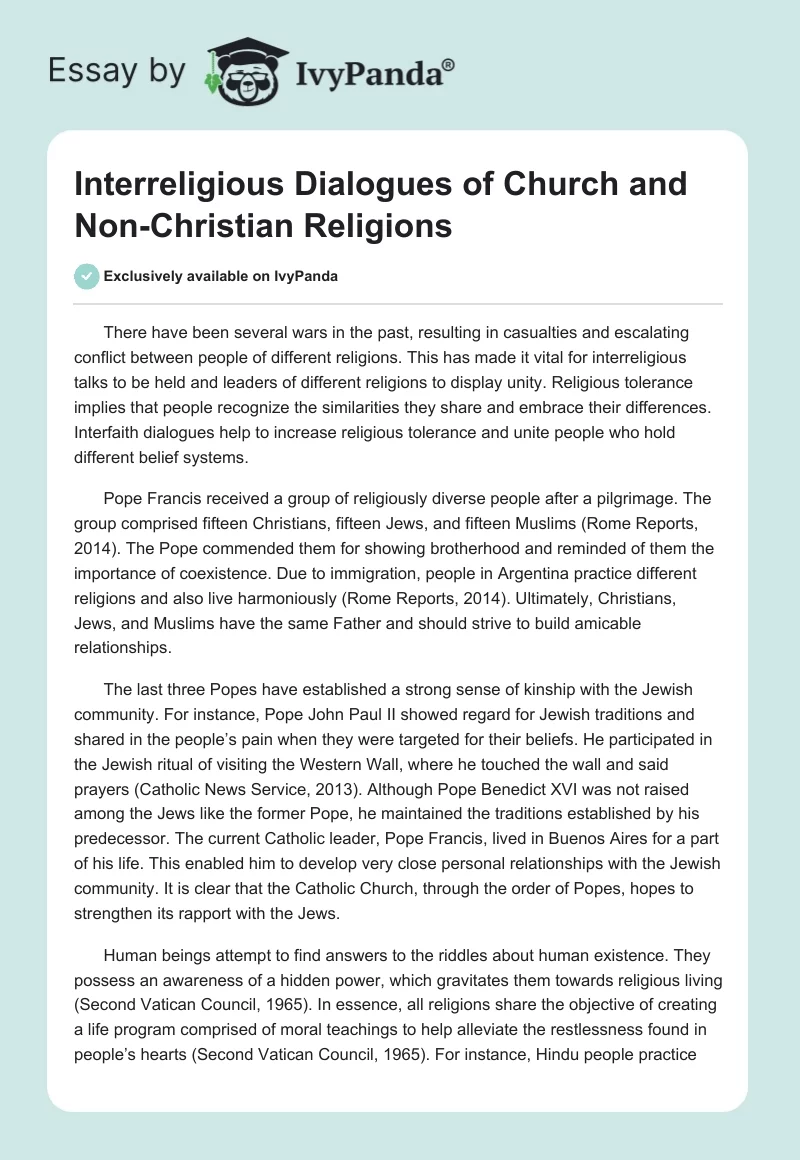 Interreligious Dialogues of Church and Non-Christian Religions. Page 1