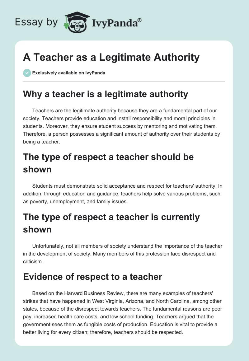 A Teacher as a Legitimate Authority. Page 1