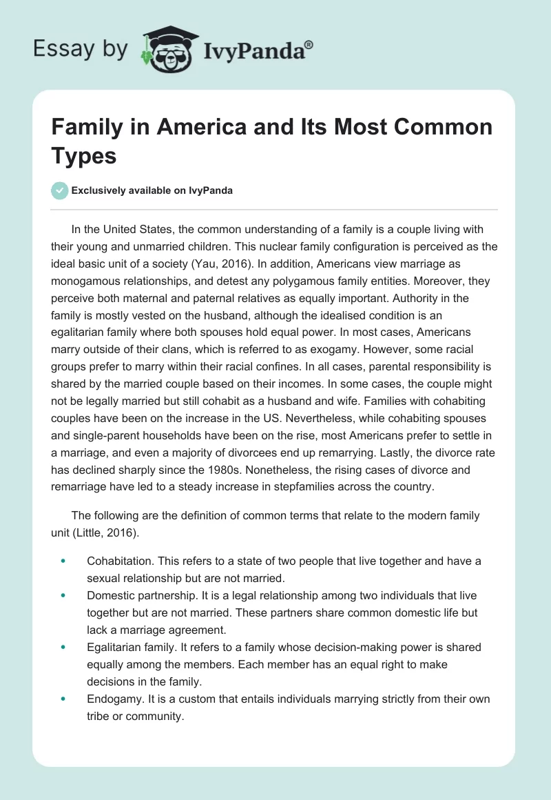 Family in America and Its Most Common Types. Page 1