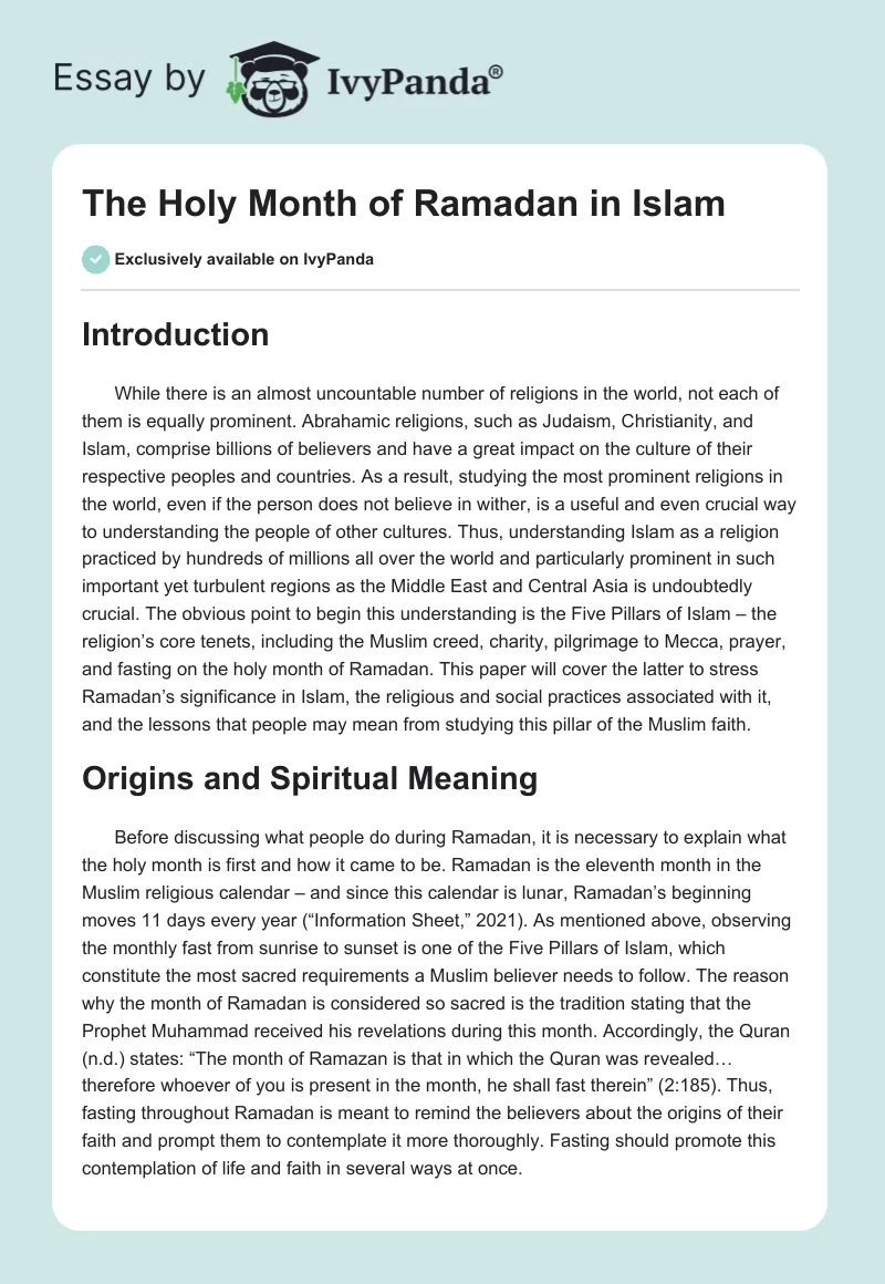 The Holy Month of Ramadan in Islam. Page 1