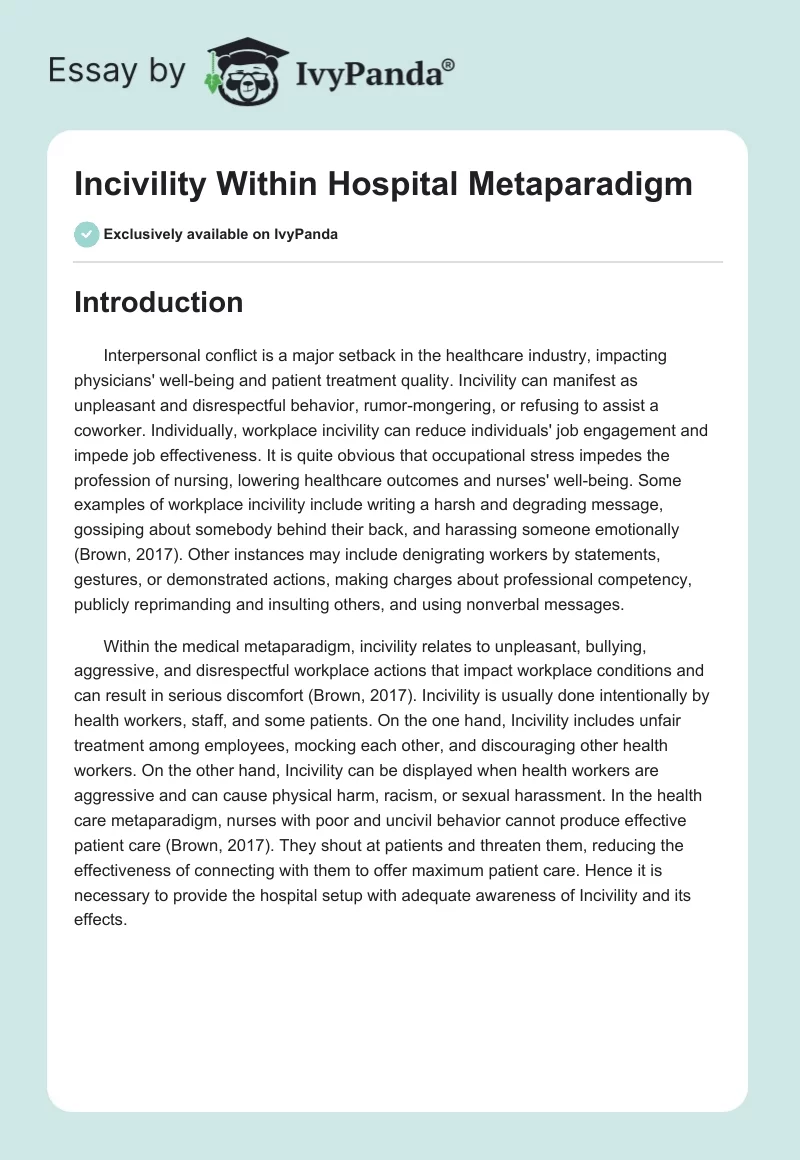 Incivility Within Hospital Metaparadigm. Page 1