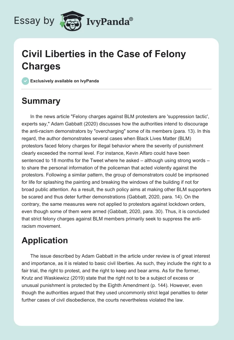 Civil Liberties in the Case of Felony Charges. Page 1