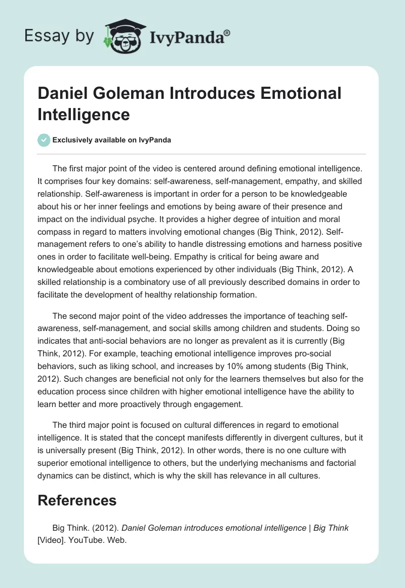 Daniel Goleman Introduces Emotional Intelligence. Page 1