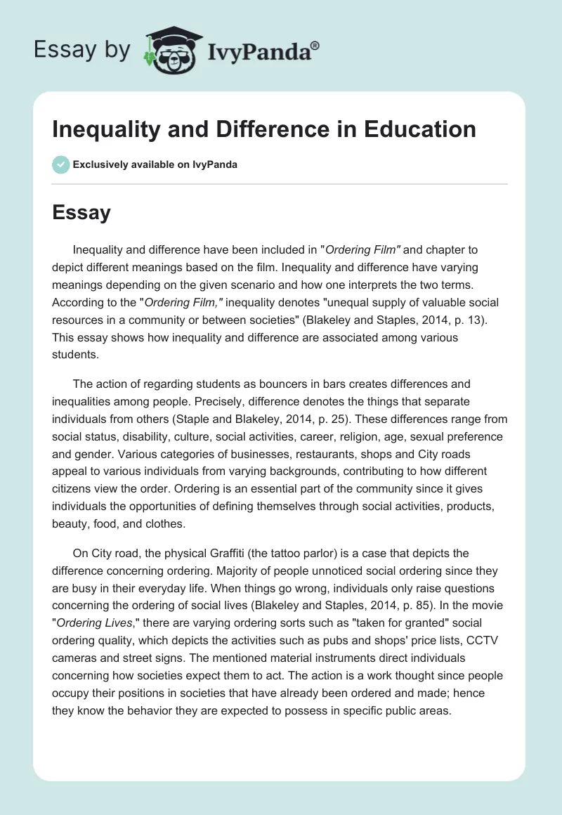 Inequality and Difference in Education. Page 1