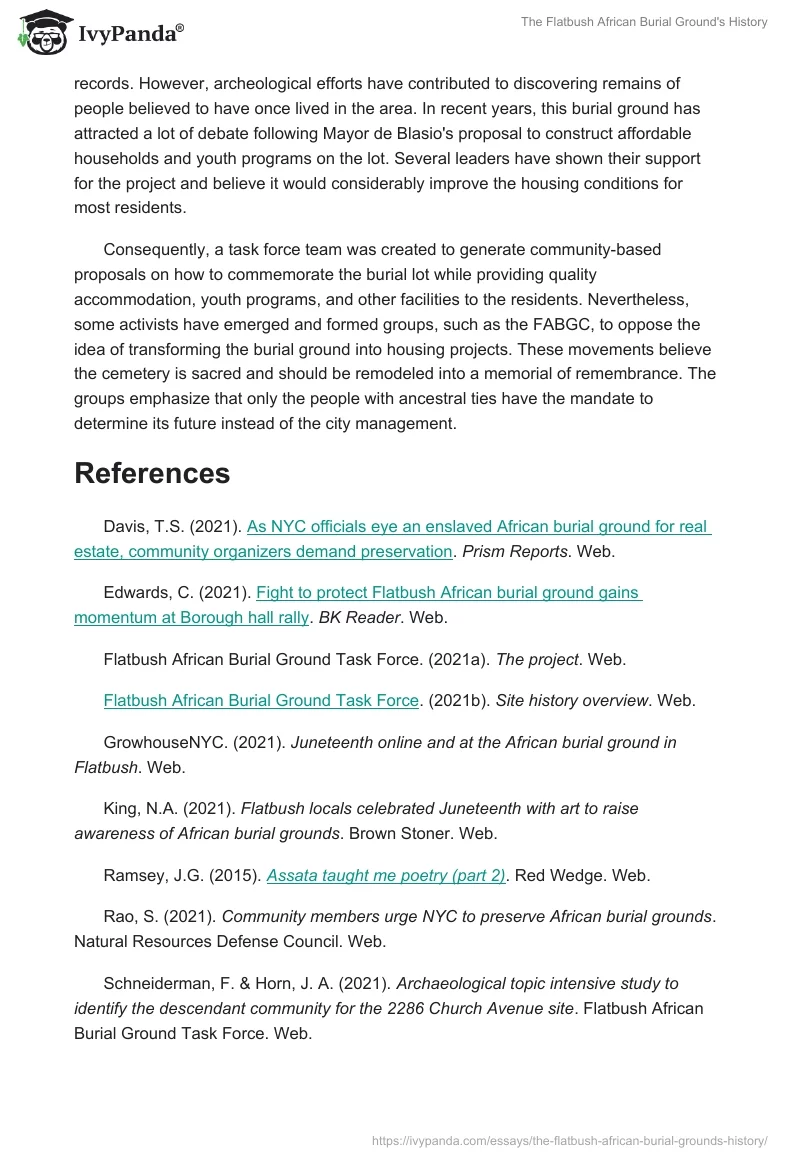 The Flatbush African Burial Ground's History. Page 5