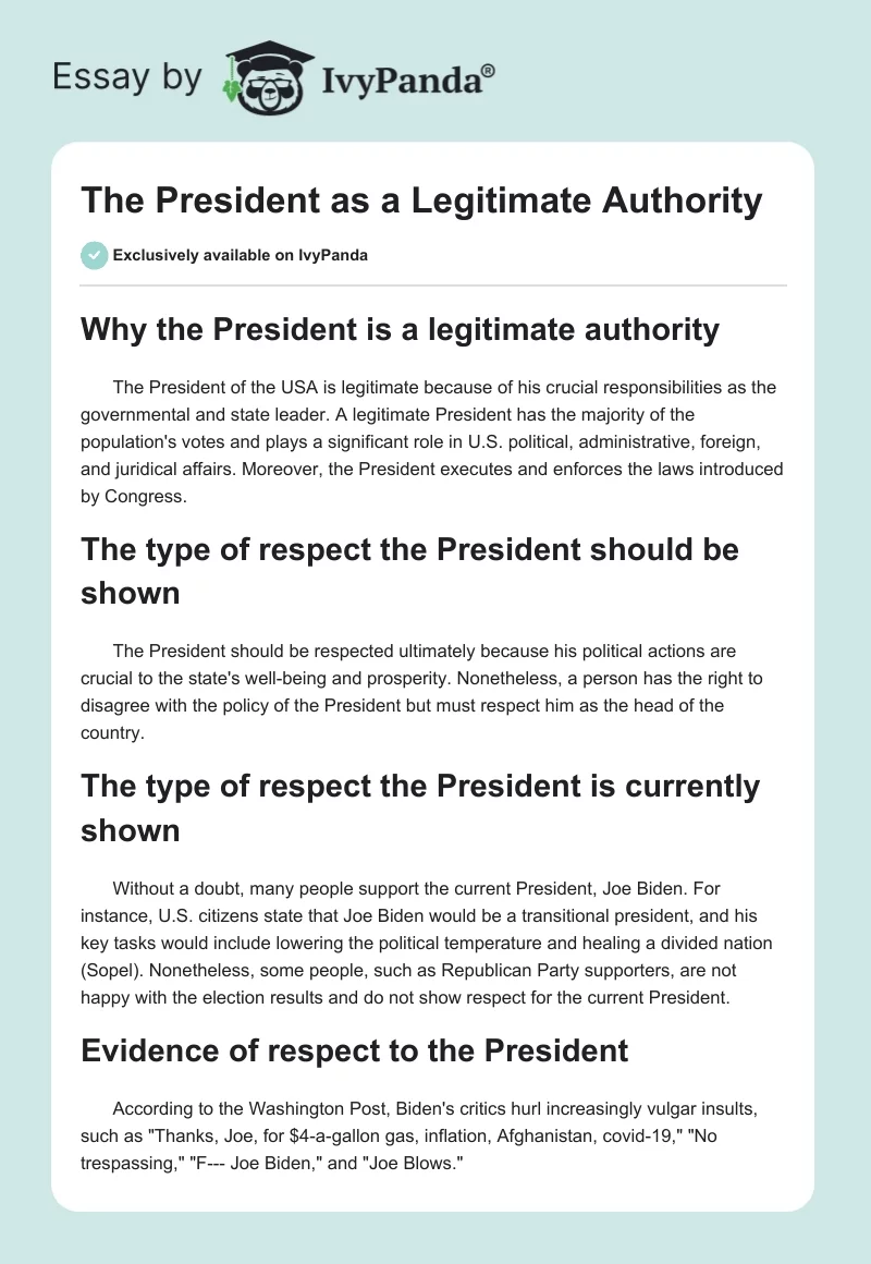 The President as a Legitimate Authority. Page 1