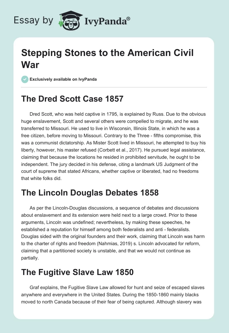 Stepping Stones to the American Civil War. Page 1