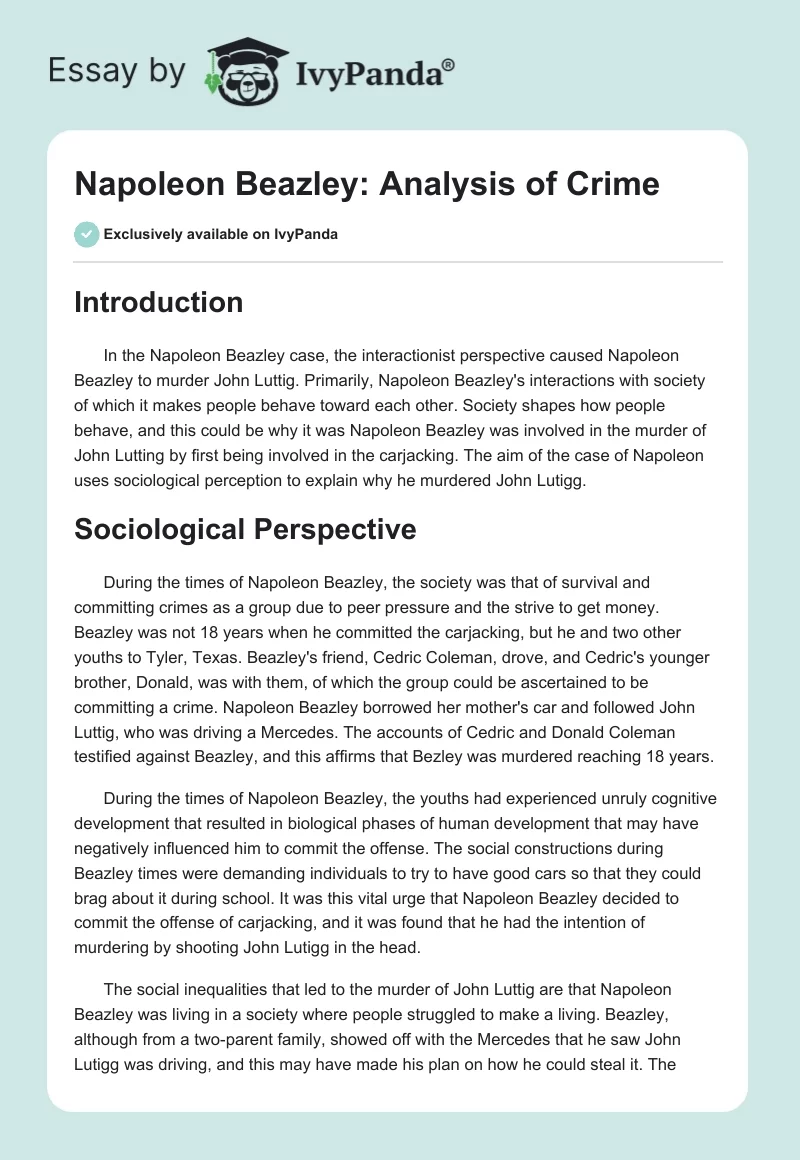 Napoleon Beazley: Analysis of Crime. Page 1