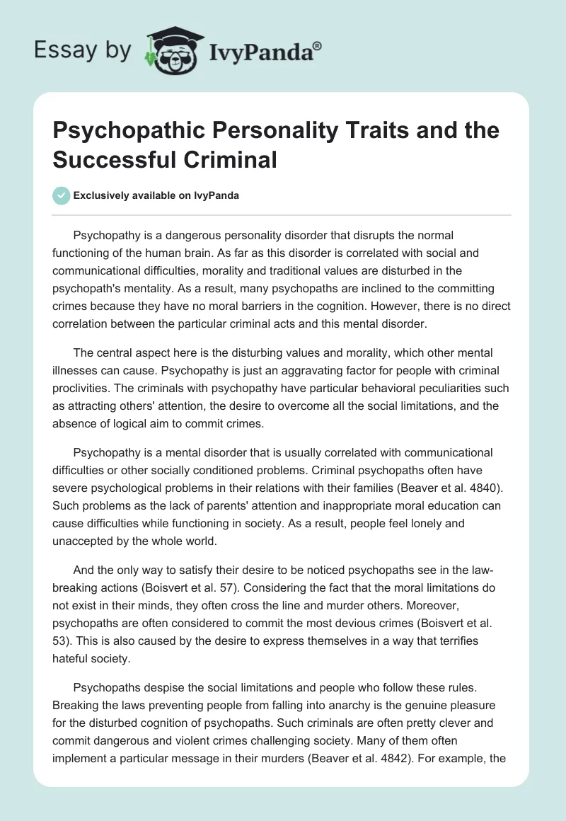 Psychopathic Personality Traits and the Successful Criminal. Page 1
