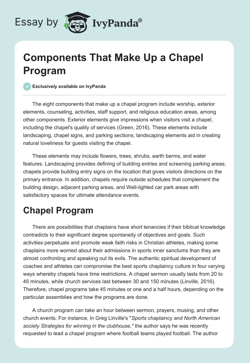 Components That Make Up a Chapel Program. Page 1