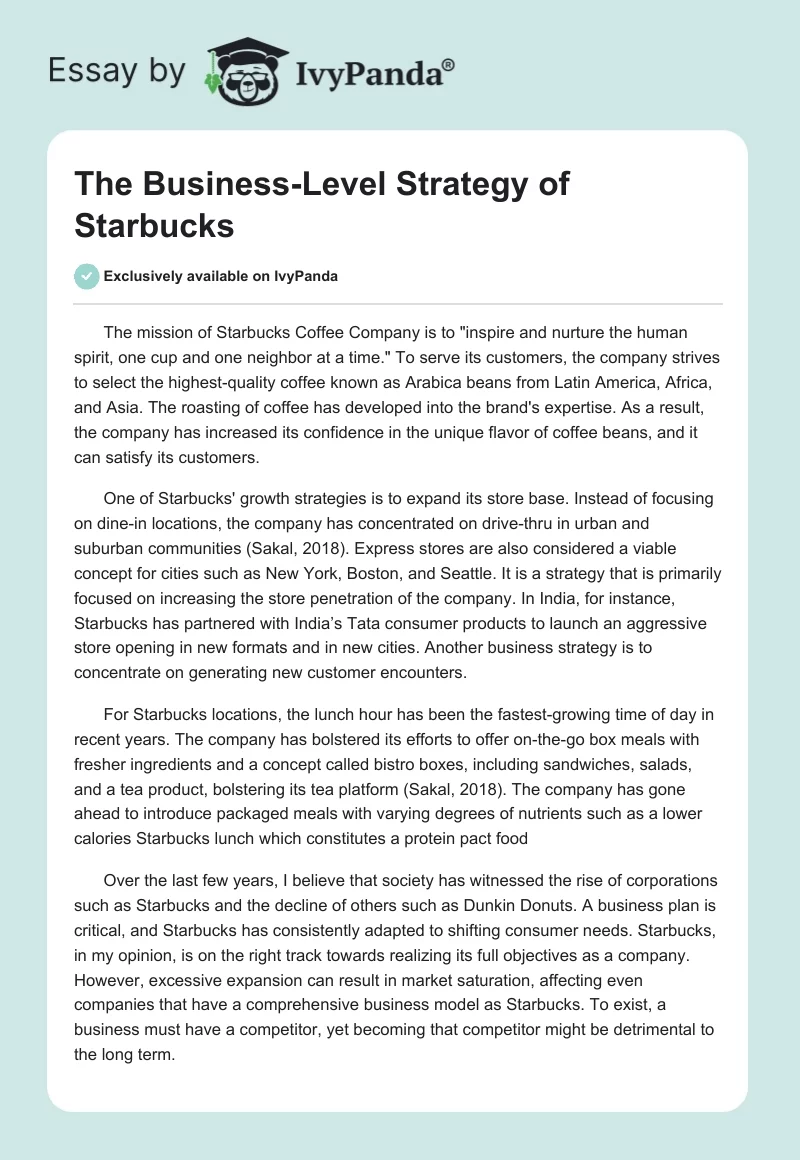 The Business-Level Strategy of Starbucks. Page 1