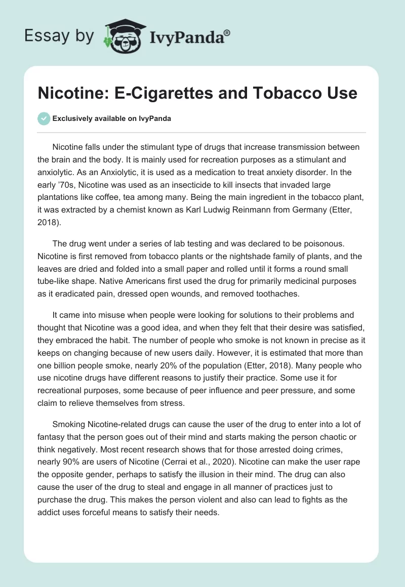 Nicotine: E-Cigarettes and Tobacco Use. Page 1