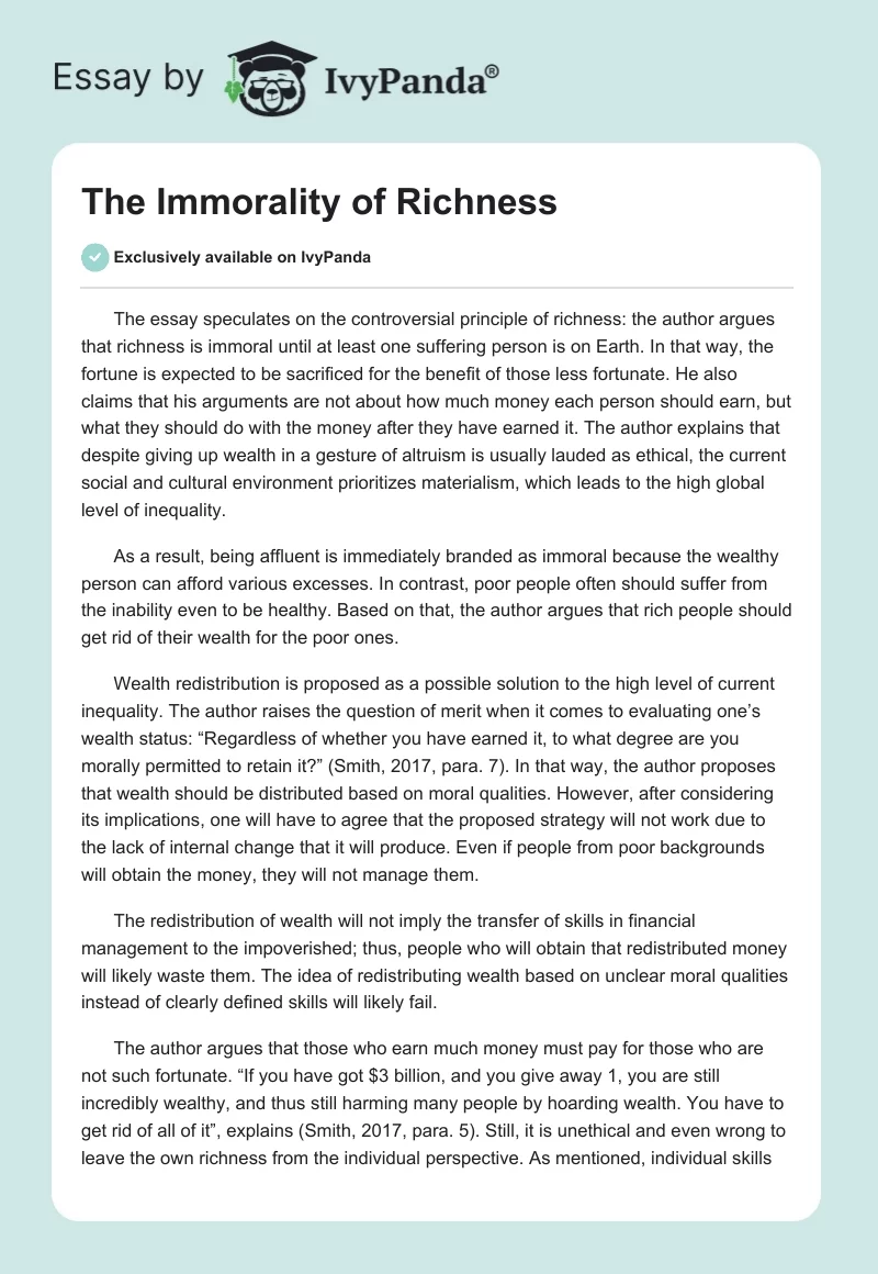 The Immorality of Richness. Page 1