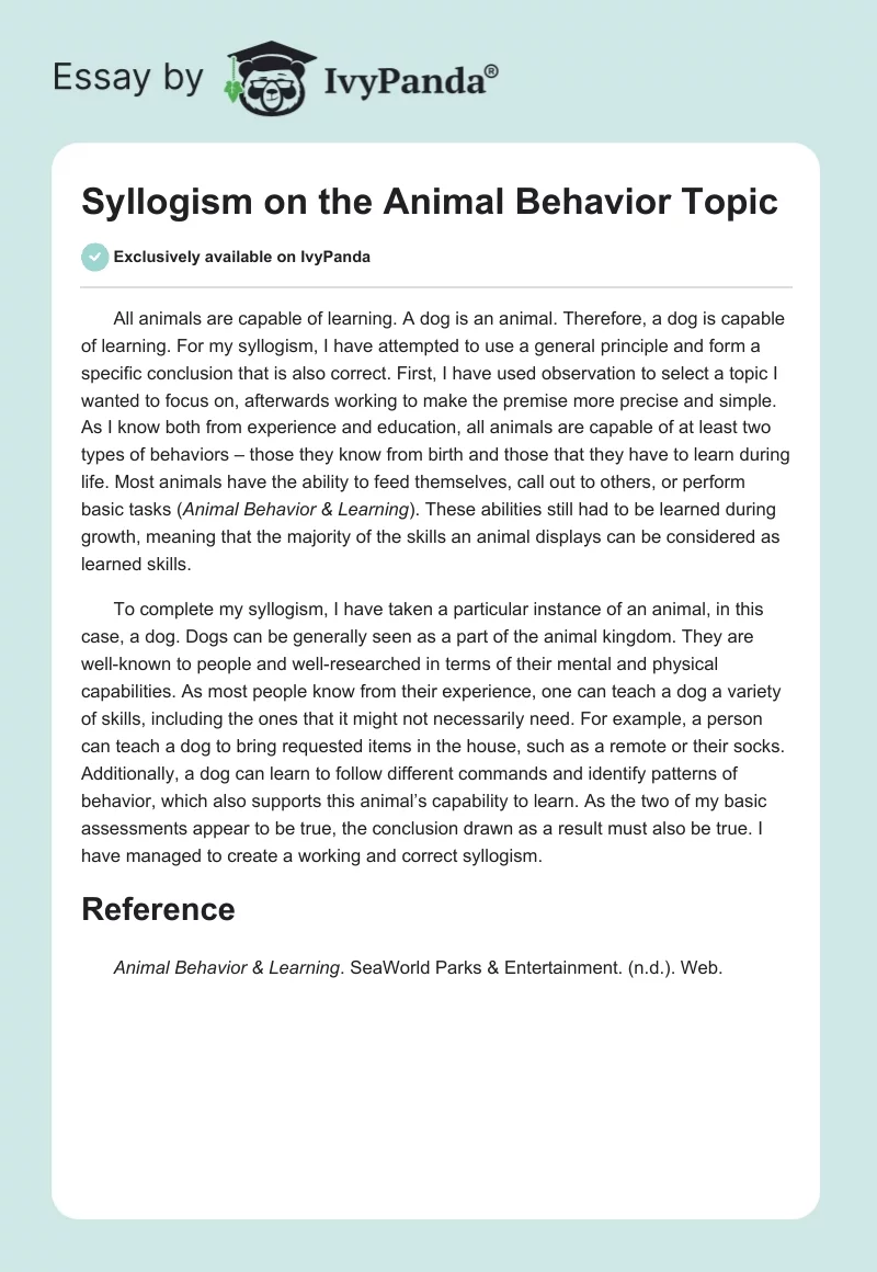 Syllogism on the Animal Behavior Topic. Page 1