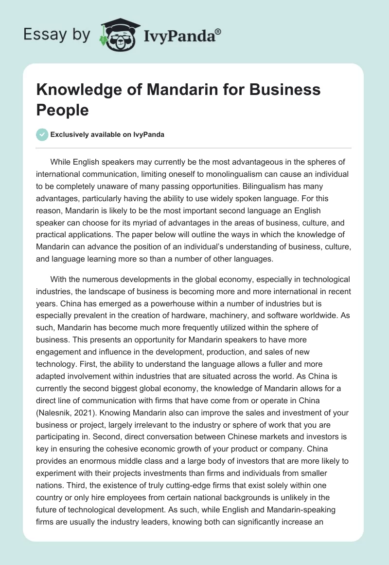Knowledge of Mandarin for Business People. Page 1