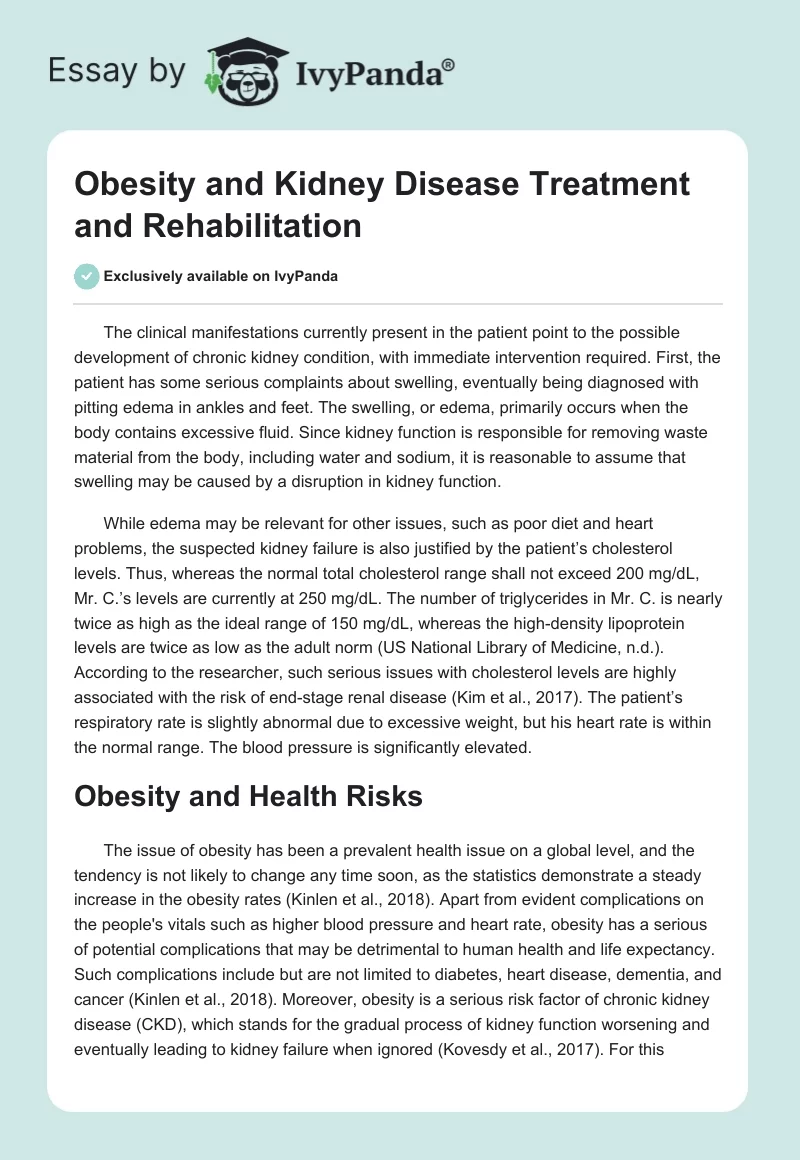 Obesity and Kidney Disease Treatment and Rehabilitation. Page 1
