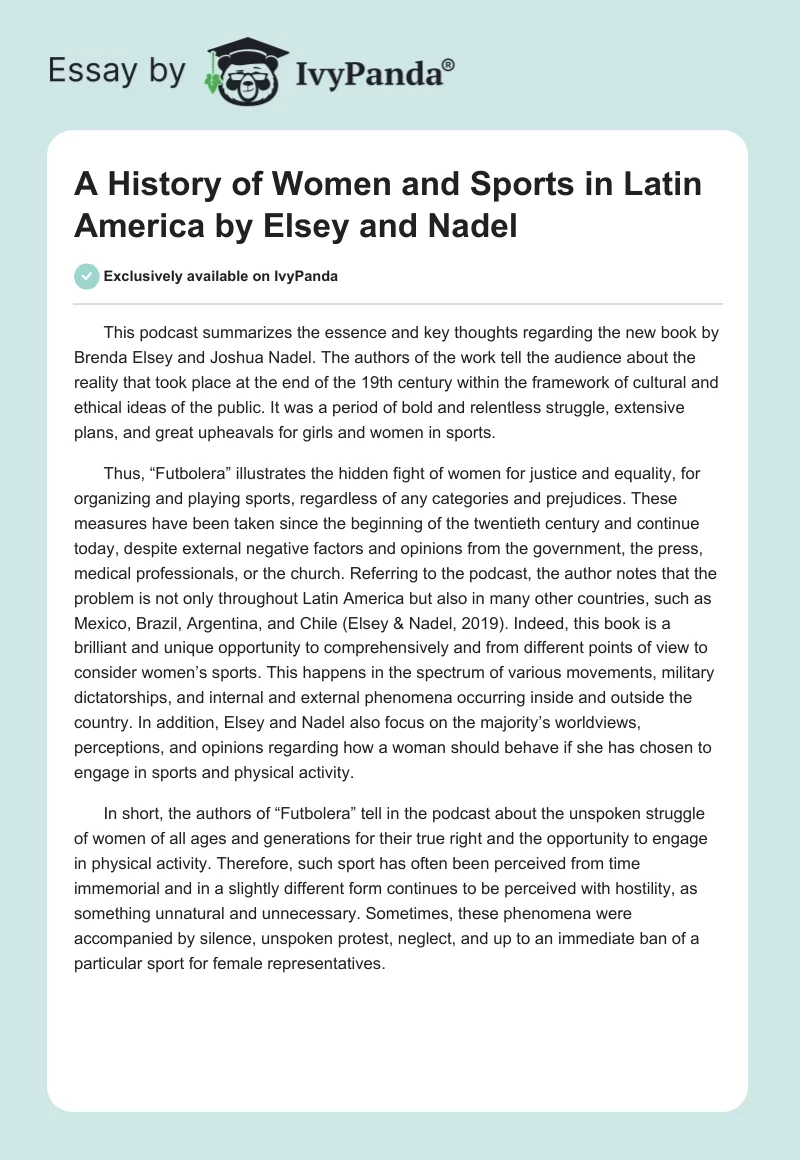 A History of Women and Sports in Latin America by Elsey and Nadel. Page 1