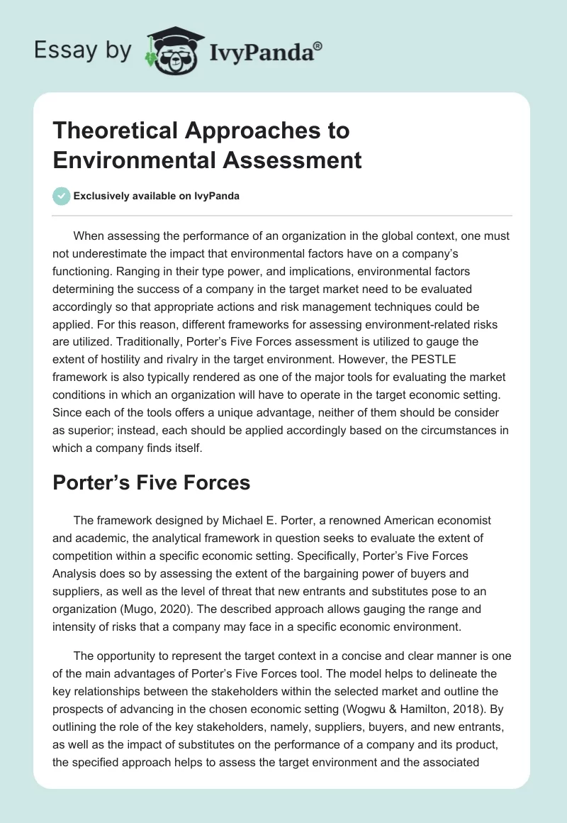 Theoretical Approaches to Environmental Assessment. Page 1