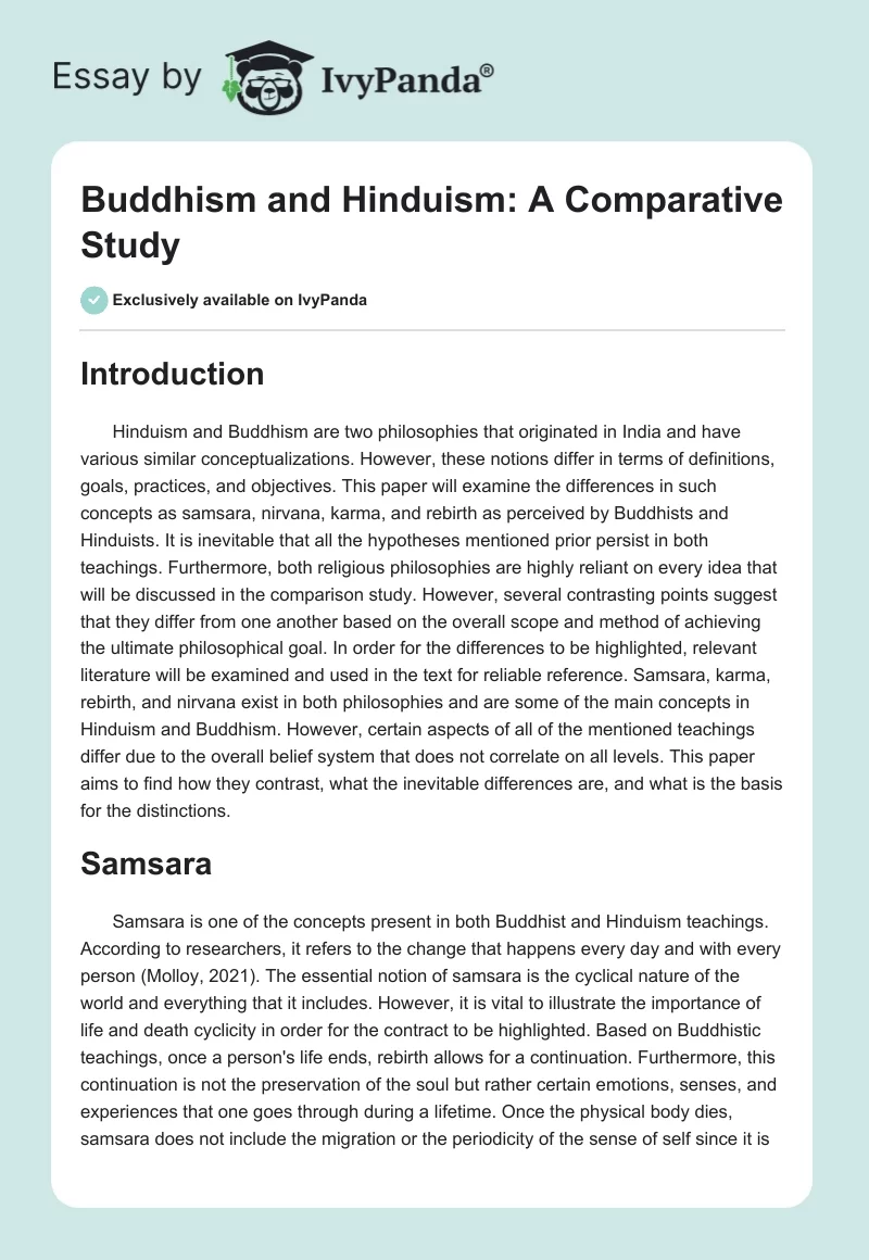 Buddhism and Hinduism: A Comparative Study. Page 1