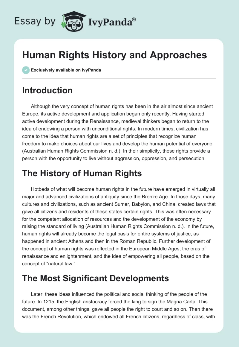 Human Rights History and Approaches. Page 1