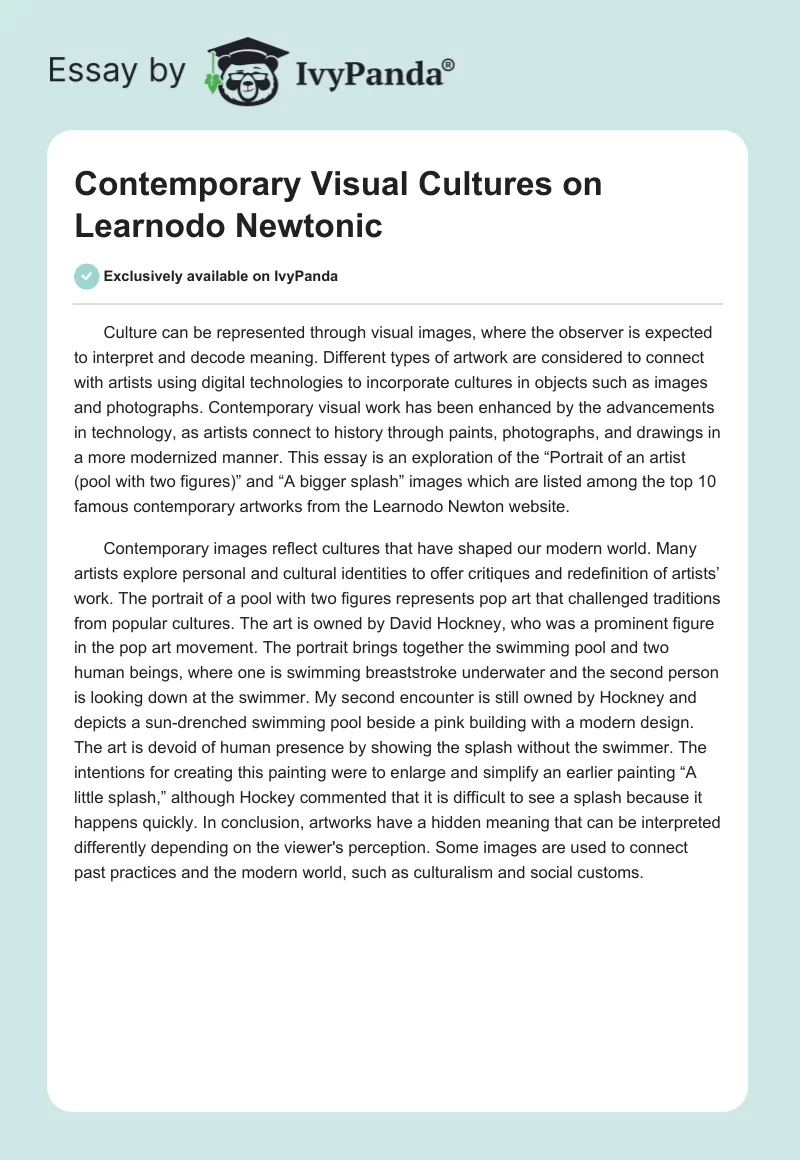 Contemporary Visual Cultures on Learnodo Newtonic. Page 1