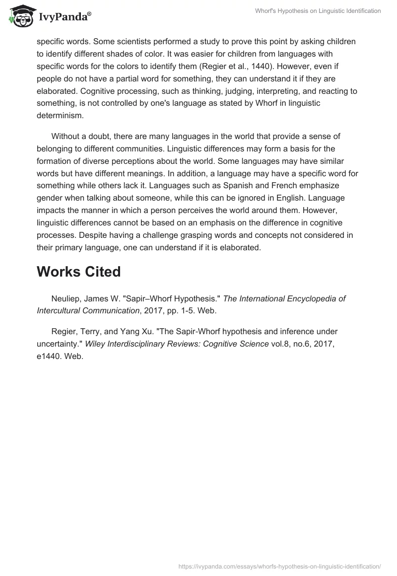 Whorf's Hypothesis on Linguistic Identification. Page 2