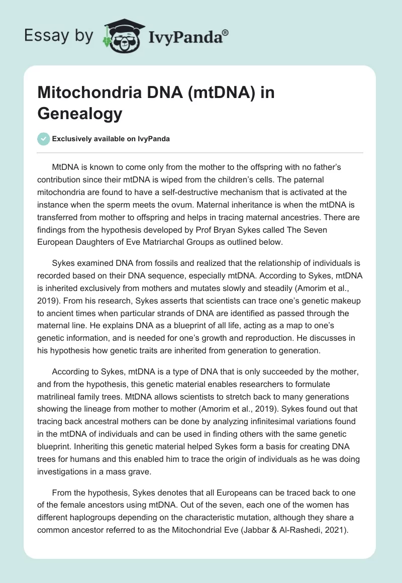Mitochondria DNA (mtDNA) in Genealogy. Page 1