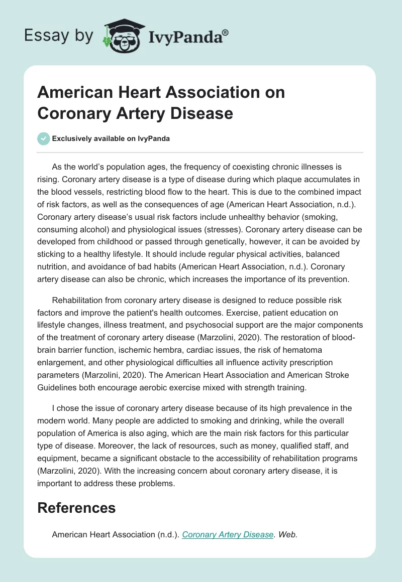 American Heart Association on Coronary Artery Disease. Page 1