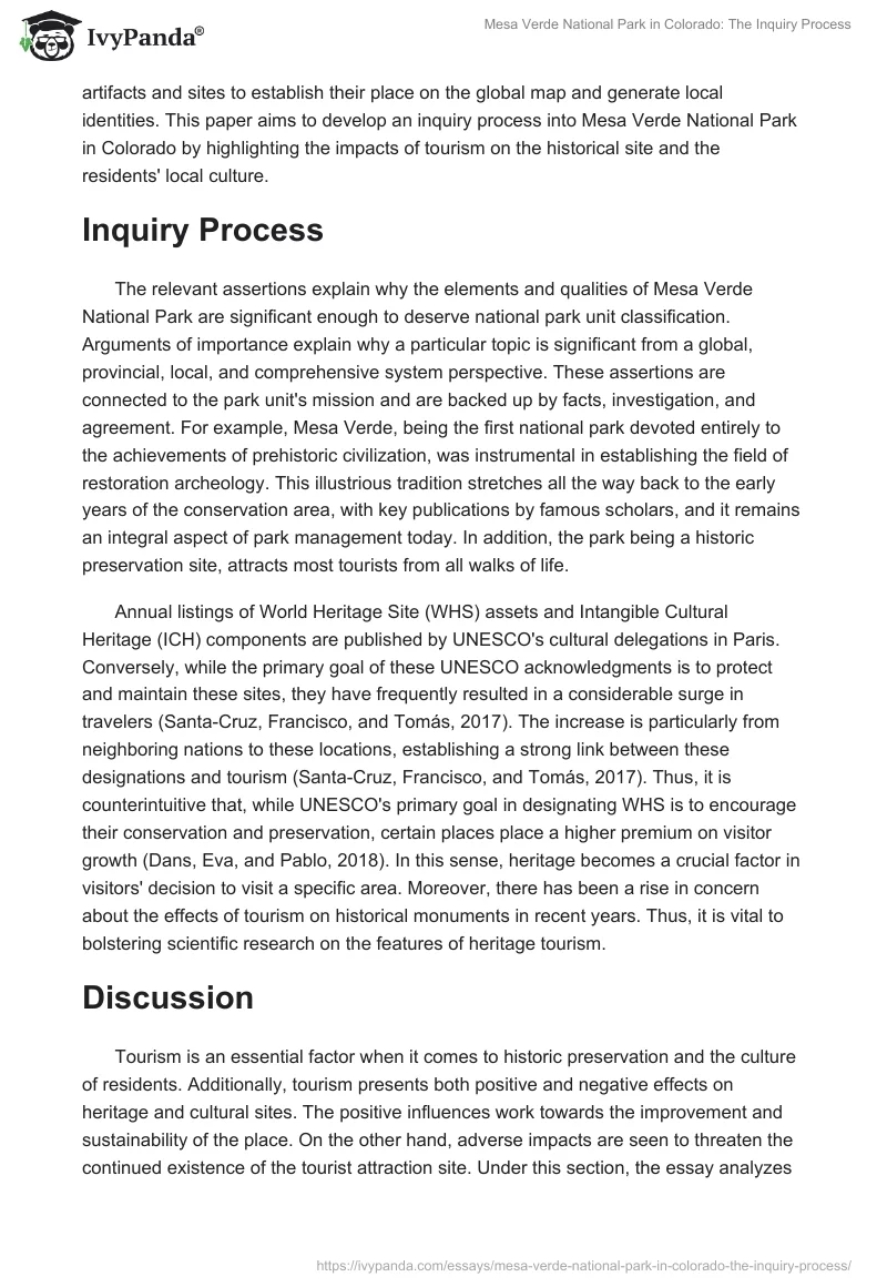 Mesa Verde National Park in Colorado: The Inquiry Process. Page 2