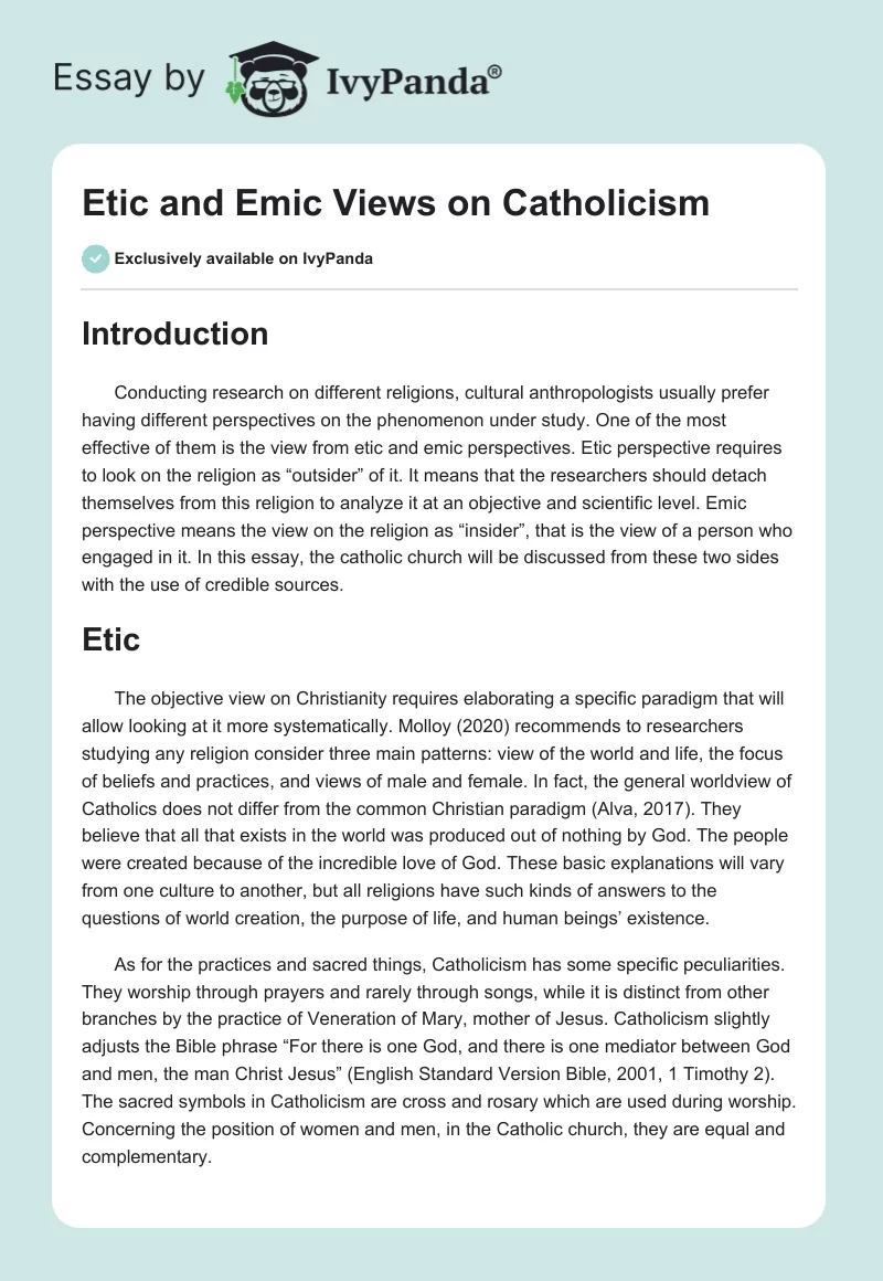 Etic and Emic Views on Catholicism. Page 1