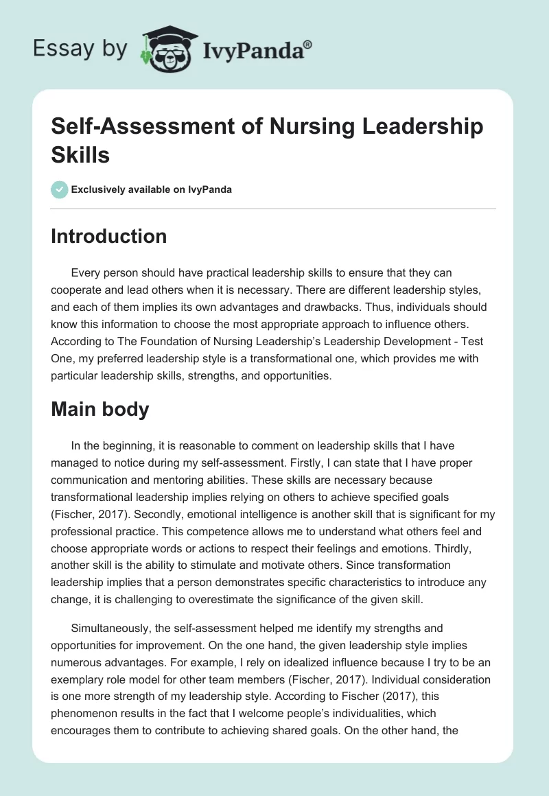 Self-Assessment of Nursing Leadership Skills. Page 1